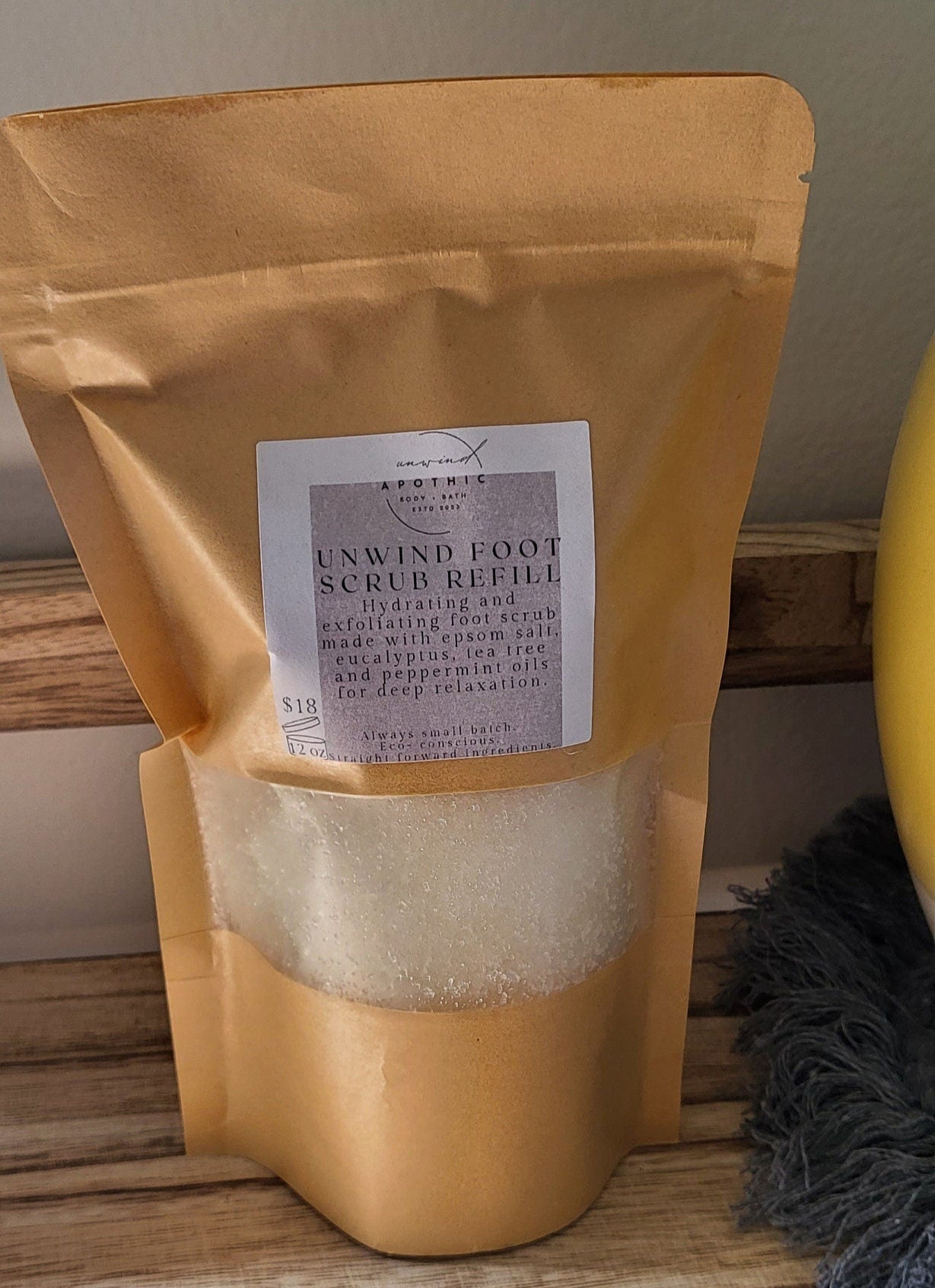 Unwind Foot Scrub in Refill Bag - Sustainable Packaging- Aromatherapy Exfoliator - Muscle Soothing Smoothing Body Products - Calming