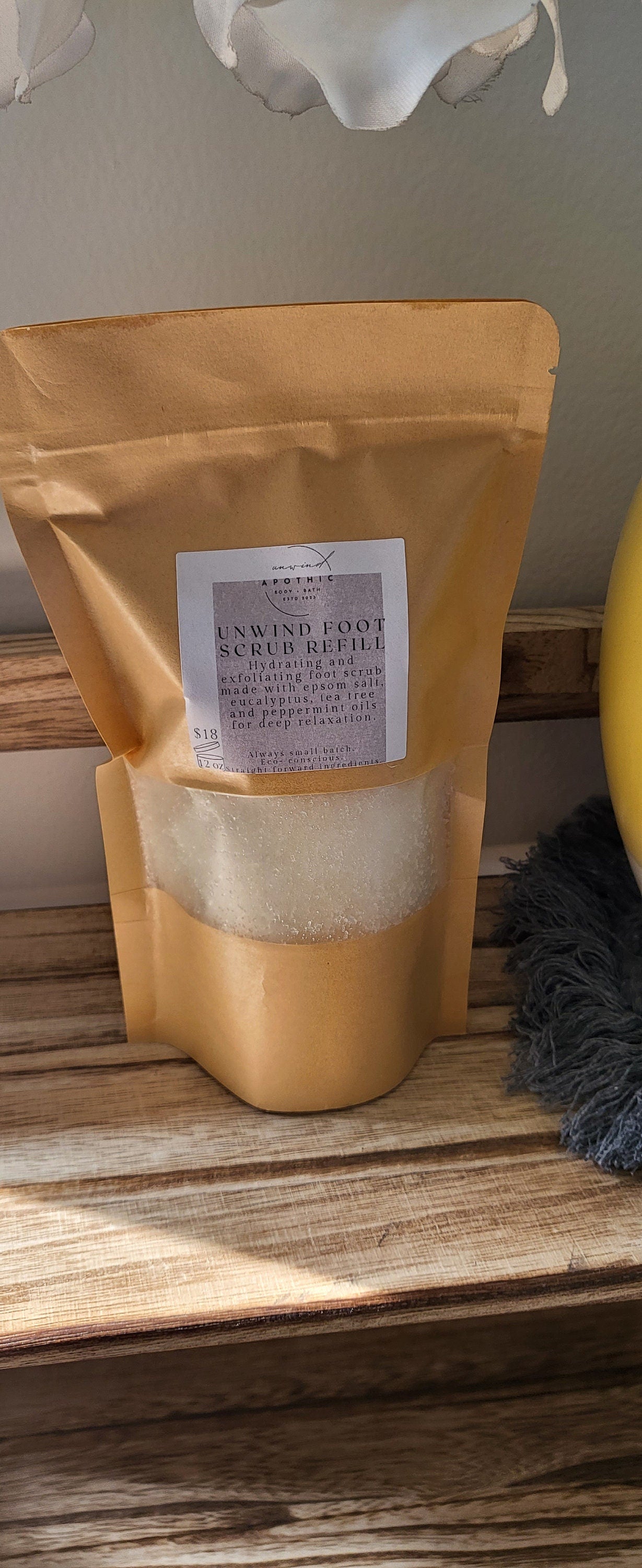 Unwind Foot Scrub in Refill Bag - Sustainable Packaging- Aromatherapy Exfoliator - Muscle Soothing Smoothing Body Products  - Calming