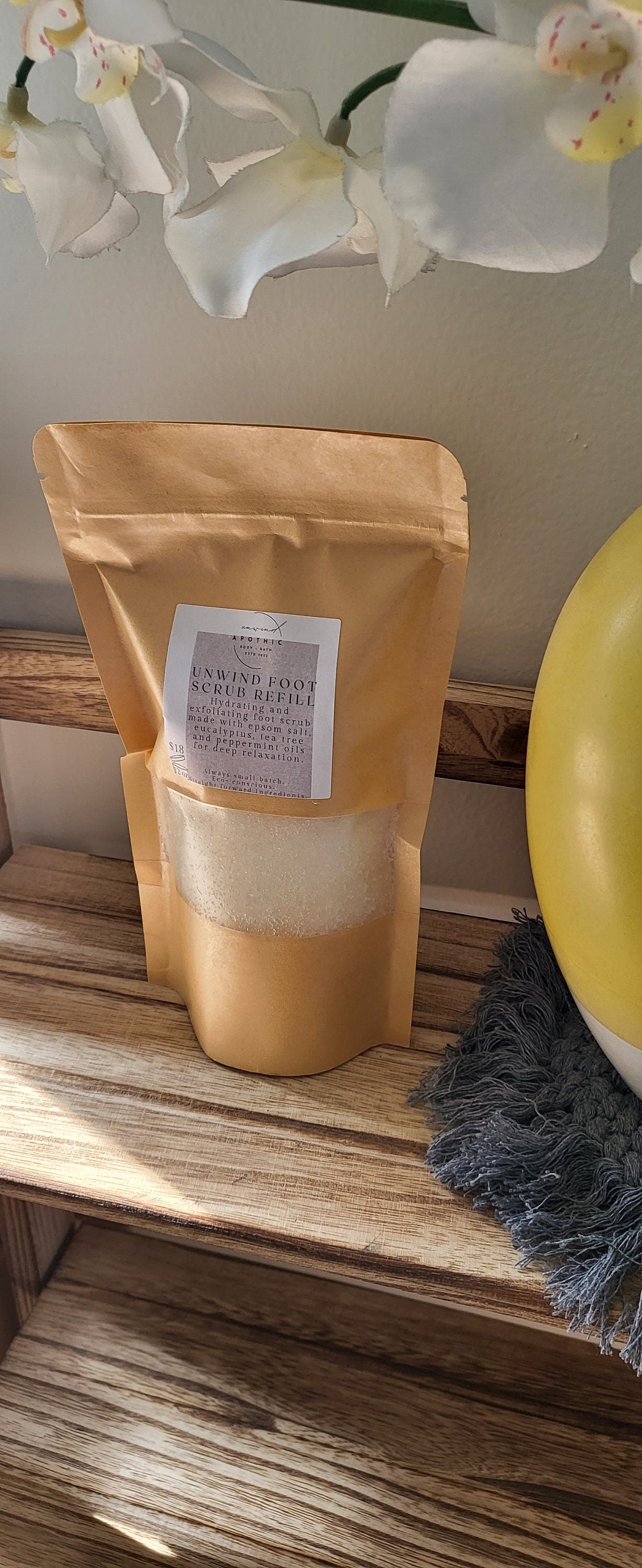 Unwind Foot Scrub in Refill Bag - Sustainable Packaging- Aromatherapy Exfoliator - Muscle Soothing Smoothing Body Products  - Calming