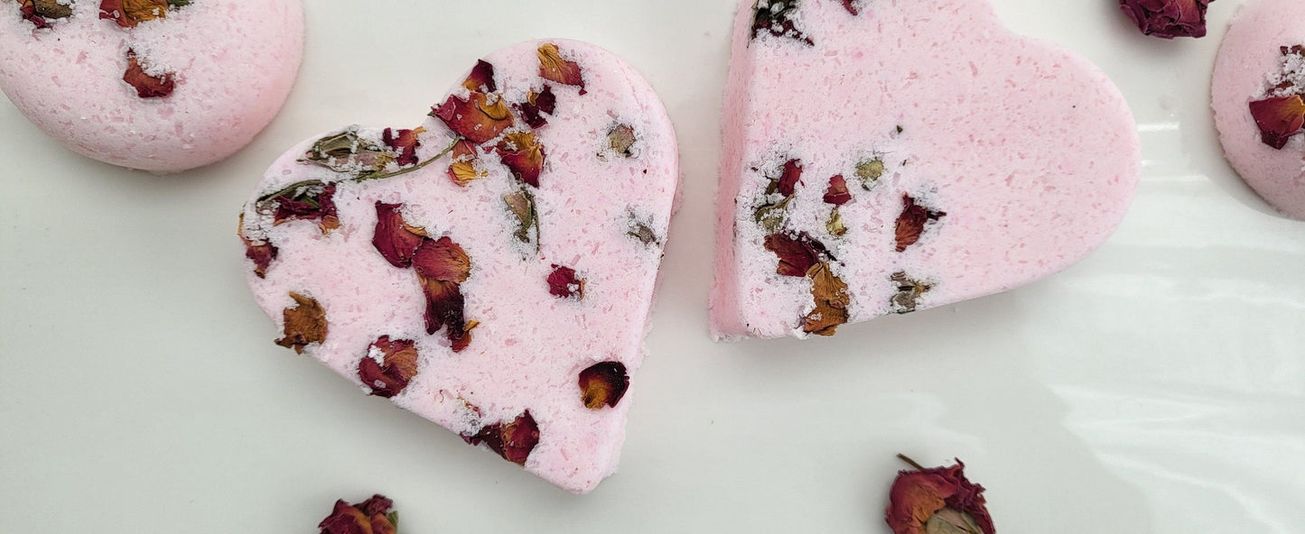 Heart Bath Bomb-  Relaxing Gifts for Her - Self-Care Gift Box - Epsom Salt Soak Bombs - Fizzy - Roses- Valentines Day- Natural Ingredients