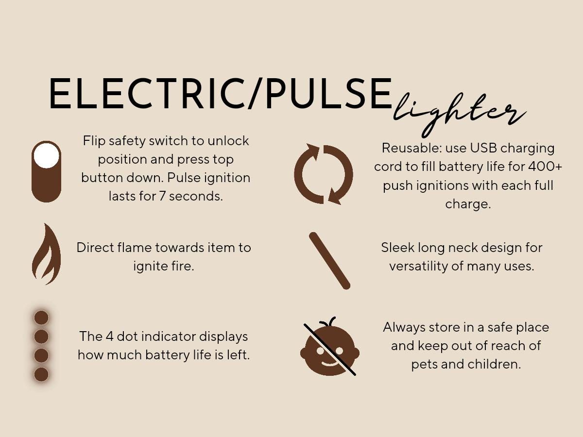 Electric Lighter - No Flame - Rechargeable Battery - Eco Conscious - Flameless - Igniter Stick - Windproof Ignition - Electronic Pulse Start